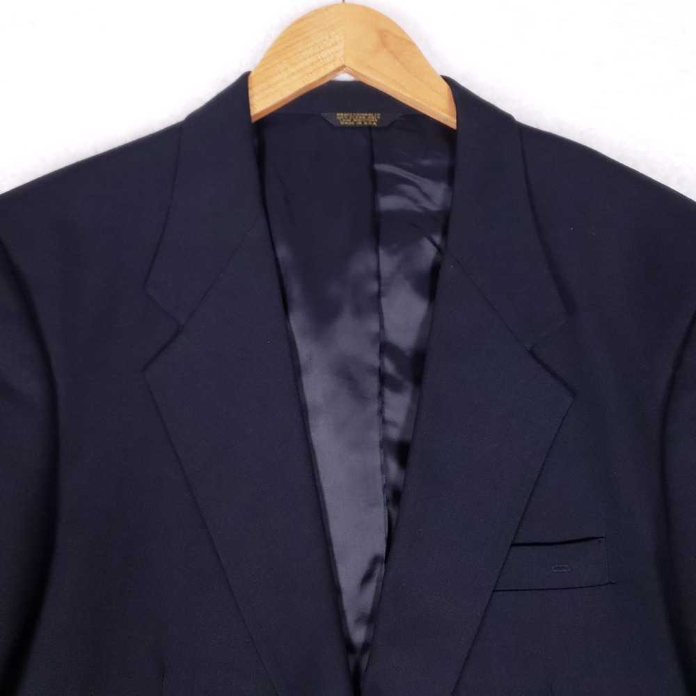 M and H Mens Navy Blue Two Button Blazer Sport Coat Made in USA Size 44 Long - Picture 2 of 13